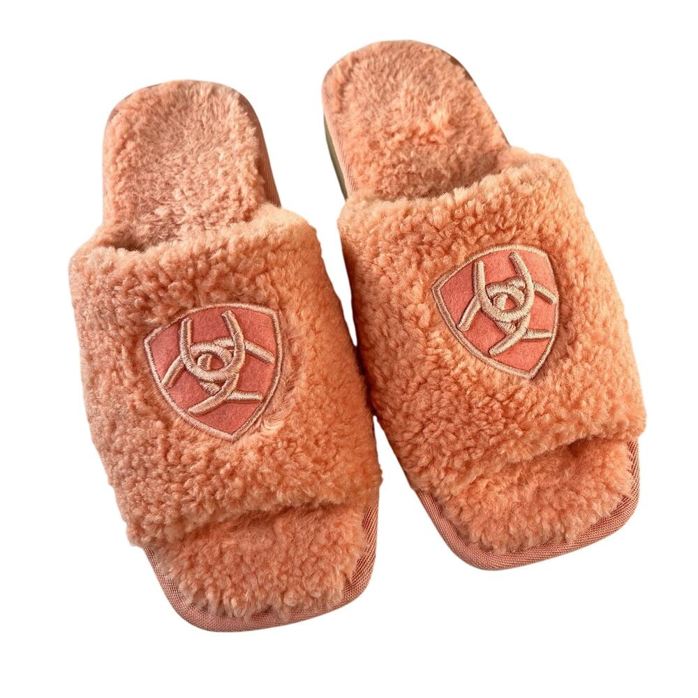 Ariat Cozy Slides Slippers 9 Pink Women Chic Open Toe Fleece Square Toe Comfort